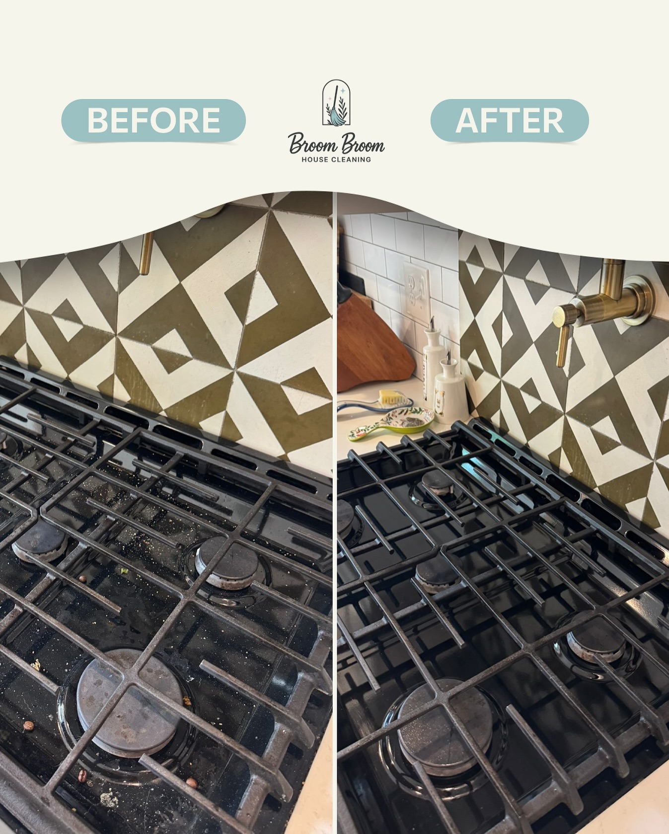 Before and after cleaning results - stovetop transformation