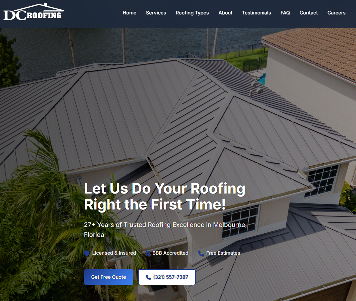 DC Roofing Brevard Website Preview